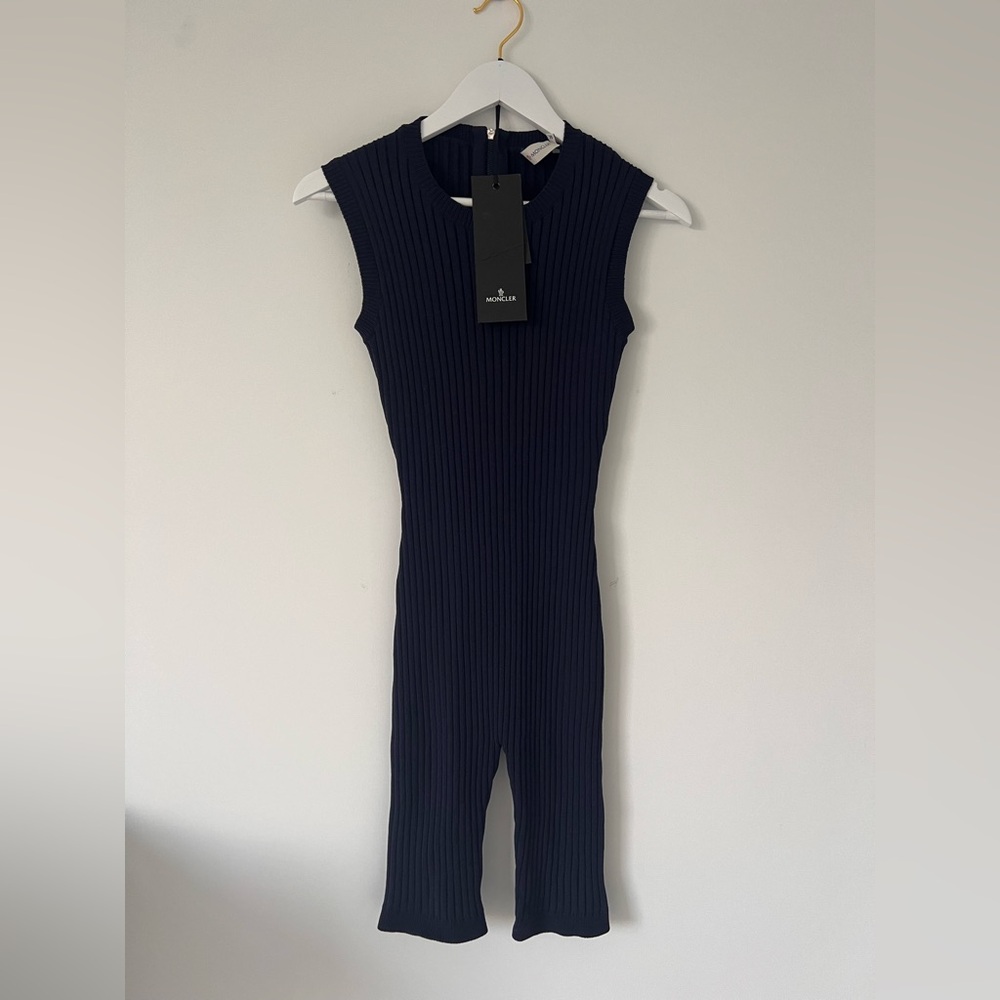 Moncler Navy Ribbed Knit Jumpsuit Romper Size M New Stretch NWT